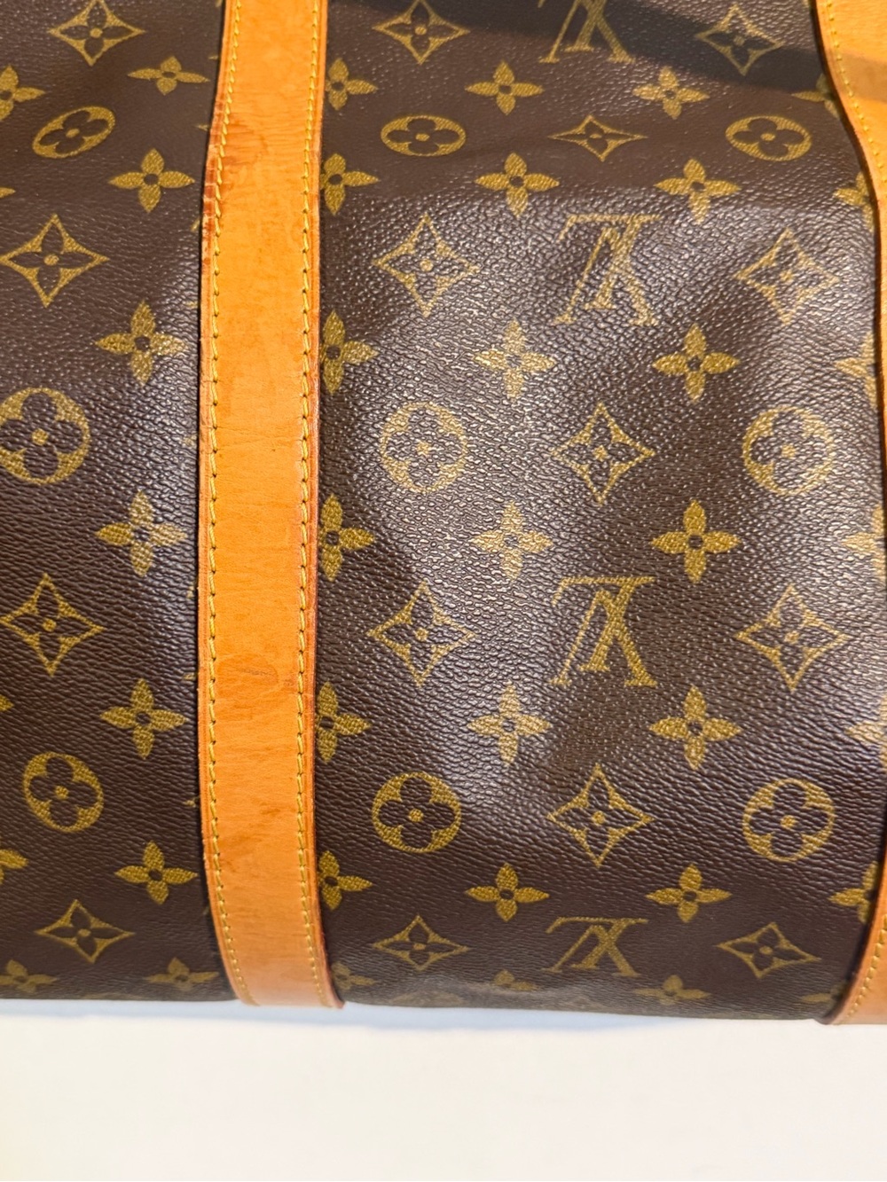 Louis Vuitton Monogram Canvas Travel Bag with Tan Leather Straps - Picture 6 of 16